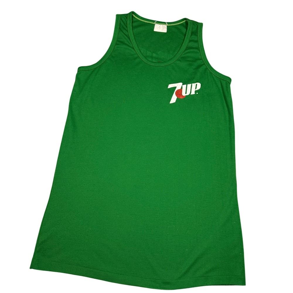 1980s Vintage 7UP Water-Ski Championship Tank Top Green Graphic Soda Promo Shirt